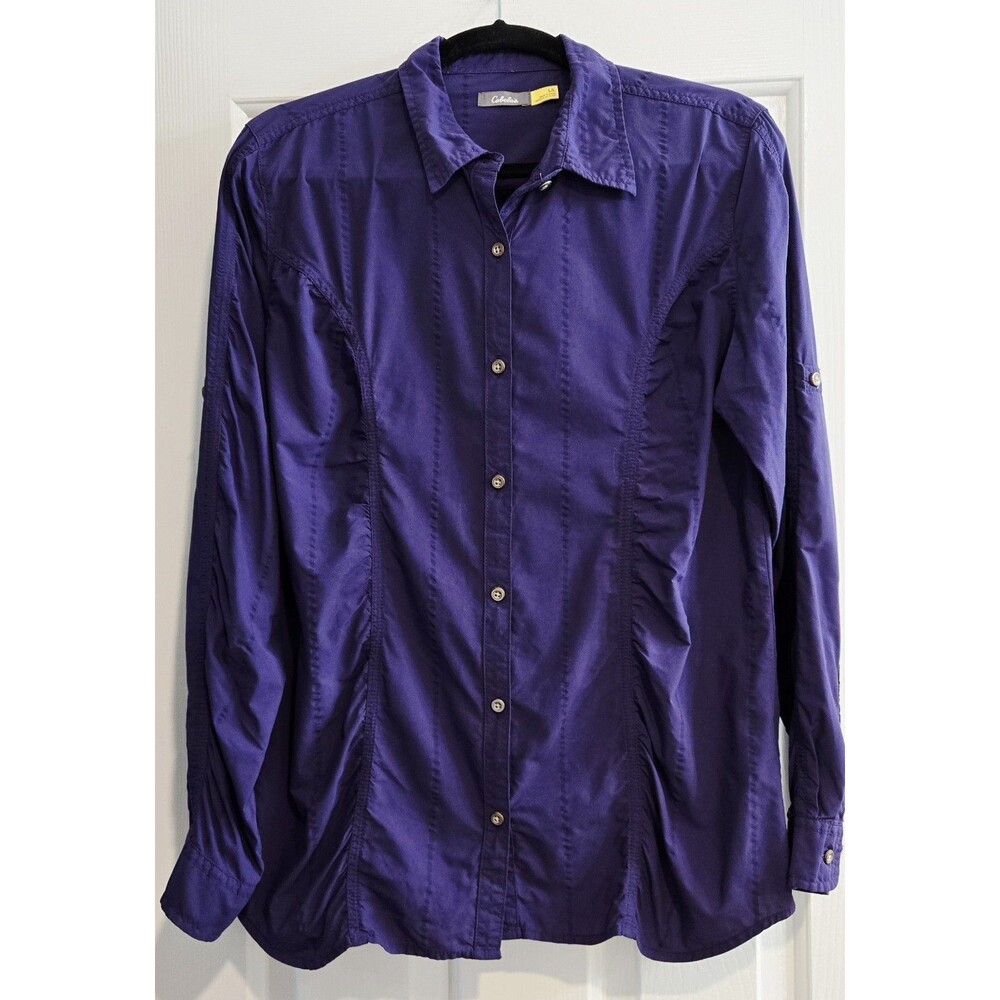 Cabela's Twilight Peak II Hiking Shirt Womens Large Violet Ruched Long Sleeve